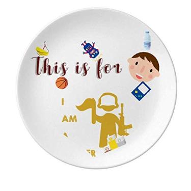 Imagem de Bandeira Capacete Arma Militar Placa de Porcelana Jantar Redondo Prato Masculino