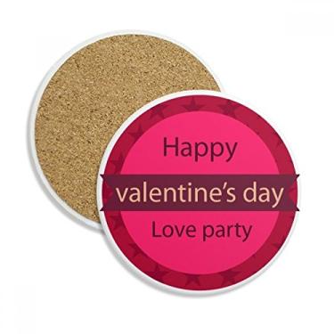 Imagem de Rosa redondo Happy Valentine's Day Love Coaster Cup Caneca de mesa Pedra absorvente de proteção de mesa