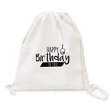 Imagem de Mochila Happy Birthday estilo citação de bolo de lona com cordão para compras viagem
