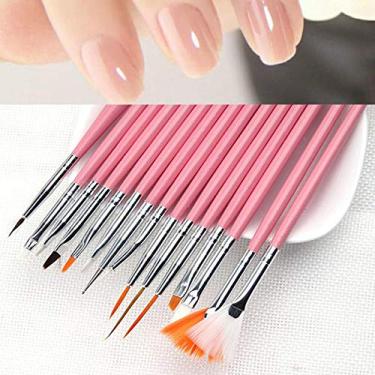 Imagem de MR Vendas Kit de Pincel para Unhas 15 Pincéis Unha Decorada Gel Acrigel Rosa Nylon Redondo