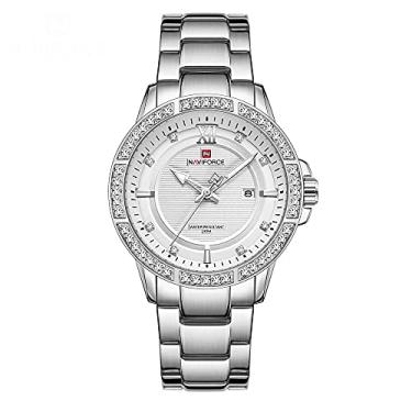 Imagem de Relógio masculino clássico de diamante NAVIFORCE de aço inoxidável, à prova d'água, quartzo, calendário, diamante, relógio de pulso, NF9187-SW, M
