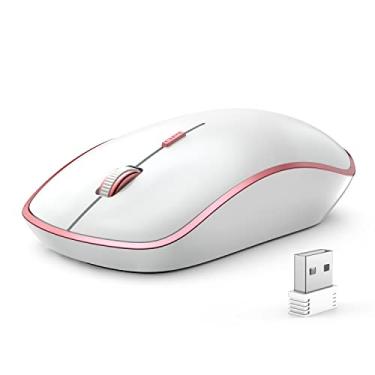 Imagem de JOYACCESS Mouse sem fio para laptop – Ultra fino, silencioso, mouse óptico portátil de 2400 DPI para laptop, computador, MacBook, Windows, Chromebook, PC (branco + rosa)