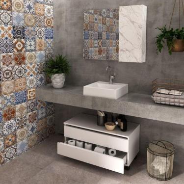 Imagem de Gabinete Rodizio para Banheiro com Espelheira 80cm Branco