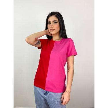 Imagem de Camiseta Feminina De Algodão Bicolor Pink E Vermelho - Tam P - Anaze