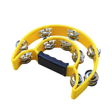 Imagem de SIMBAE Tambor de Percussão Portátil Dupla Fileira Portátil Pandeiro Metal Jingles Portátil Tambor de Percussão Musical de Plástico Meia Lua Sino de Mão para Adultos Crianças KTV Party Bar