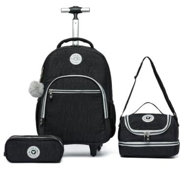 Imagem de Kit Mochila Escolar De Rodinhas Spector Juvenil Feminina (Preto)