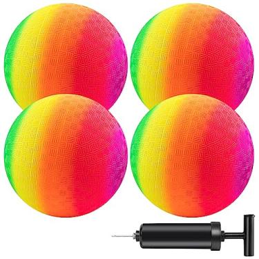 Imagem de Micsoa Bolas de Kickball Mic Playground 21 cm, conjunto de bolas de playground arco-íris para crianças e adultos, bolas de handebol para jogos internos e externos no pátio da escola com bomba manual