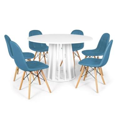 Imagem de Conjunto Mesa de Jantar Redonda Talia Branca 120cm com 6 Cadeiras Eiffel Botonê - Turquesa