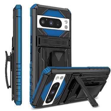 Imagem de YOUULAR Capa compatível com Google Pixel 8 Pro Hard PC + TPU macio + suporte + clipe dorsal à prova de choque capa protetora antiqueda para celular Google Pixel 8 Pro Military Cases Bult-in suporte oculto azul