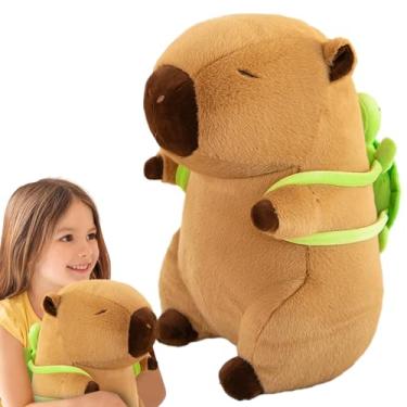 Imagem de Boneca de pelúcia marrom capivara, travesseiro fofo de bicho de pelúcia, brinquedo capivara resistente ao desgaste com mochila de tartaruga para adereços de fotos Bukbag