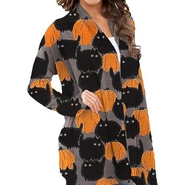 Imagem de Casaco Casual Feminino, Casaco Solto Feminino Leve e Charmoso Com Estampa de Halloween para Meninas para Compras (XXL)