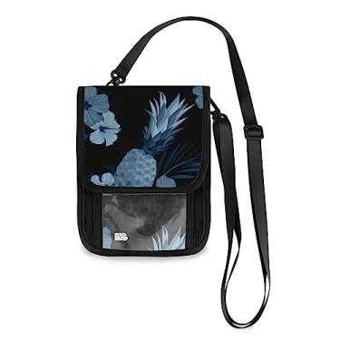 Imagem de Carteira de pescoço bolsa de viagem trópicos flor porta-passaporte para mulheres homens 6" x 7,5" alça ajustável bloqueio RFID preto, Flor Tropics, 7.5(L) x 6(W) Inch, Minimalista