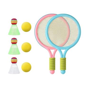 Imagem de Generic Raquetes de tênis conjuntos de badminton jogo de brinquedo portátil passarinhos raquetes bola para treinamento, meninos meninas, playground, Rosa Azul