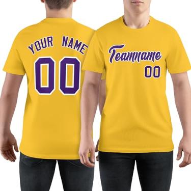 Imagem de Camiseta de beisebol personalizada para homens, mulheres, jovens, camisas de manga curta, logotipo com número de nome impresso personalizado, Amarelo e roxo - 18, One Size