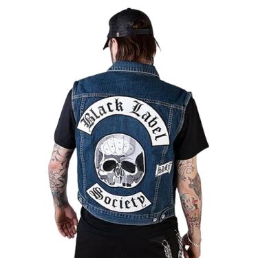 Imagem de Colete jeans masculino Black Label Society Skull Patches BLS, Colete jeans Black Label Society, XXG