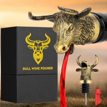 Imagem de LULLEA Garrafa de vinho Bull Head 2 em 1 para homens e mulheres, bovinos selvagens, gado de iaque selvagem, garrafa de licor, bico para bebidas alcoólicas, acessórios de economia de presentes de vinho