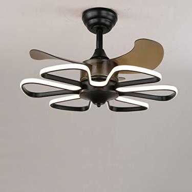 Imagem de Ventilador de teto minimalista moderno preto com luz, luz variável de 120 W, luz de ventilador LED, inversor de controle remoto, lustre de ventilador de 6 velocidades, para quarto, sala de j