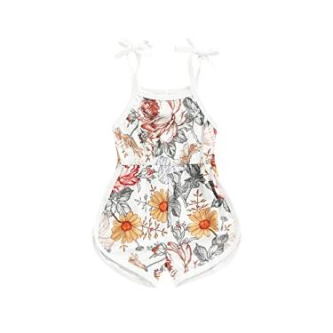 Imagem de WZTYYDS Macacão infantil para bebês meninas, roupas de verão, floral, alça de amarrar, macacão de verão para bebês 6 a 3 anos, Macaquinho de flor A, 4-5T