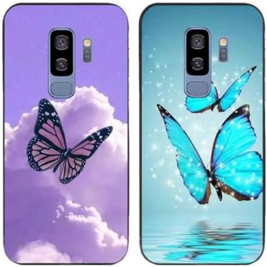 Imagem de 2 peças borboleta voando no céu impresso TPU gel silicone capa de telefone traseira para Samsung Galaxy todas as séries (Galaxy S9 Plus / S9+)