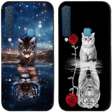 Imagem de 2 peças de capa de telefone traseira de silicone em gel TPU impresso tigre e gato para Samsung Galaxy todas as séries (Galaxy A9 2018)