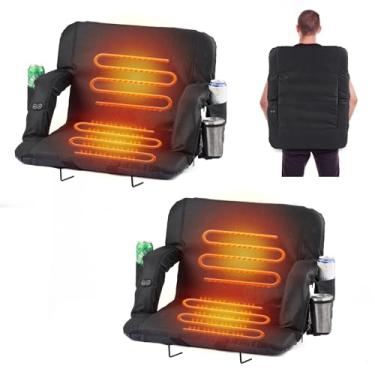 Imagem de CozyGoo Assentos de estádio aquecidos de 53 cm para arquibancadas com suporte para as costas, cadeira dobrável para estádio com aquecimento de 3 níveis, 6 posições reclináveis, 5 bolsos, para eventos
