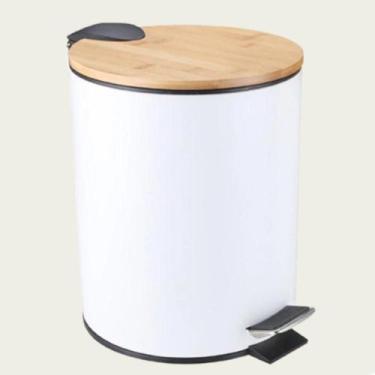 Imagem de Lixeira Banheiro Cozinha Pedal 5L Cesto De Lixo Tampa Bambu - Delugine