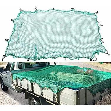 Imagem de Rede de segurança para carga pesada, redes de cama de caminhão esticadas para transportador de carga no telhado com mosquetões de clipe de 15 unidades para barco de reboque de caminhão, verd