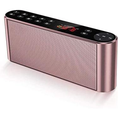 Imagem de Alto-falante portátil sem fio, alto-falante Bluetooth, drivers duplos MP3 players Rádio FM estéreo com som HD, microfone embutido, áudio de alta definição, rosa
