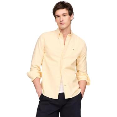 Imagem de TOMMY HILFIGER Camisa masculina casual de manga comprida com botões em modelagem regular coleção 2024, Amarelo margarida, XXG