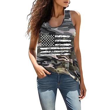 Imagem de Camiseta regata feminina com estampa da bandeira americana EUA Stars Stripes Patriotic 2024 Camisetas soltas de verão, Verde, G