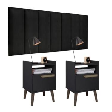 Imagem de Conjunto Cabeceira Cama Casal 1,40 m Com 2 Criados-Mudos Quarto, Gabriela, Preto