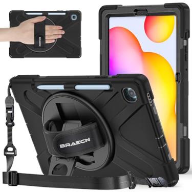 Imagem de BRAECNstock Capa para Samsung Galaxy Tab S6 Lite de 10,4 polegadas 2022/2020 (SM-P610/P613/P615/P619) com suporte de caneta, suporte giratório de 360°/alça de mão, capa protetora à