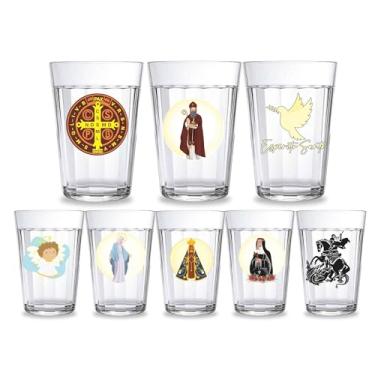 Imagem de Kit 3 Copos Gospel Vidro Americano 190ml Santos Católico Lembrancinha Personalizada Artigo Religioso Presente Sagrado Igreja Gospel (São Bento)