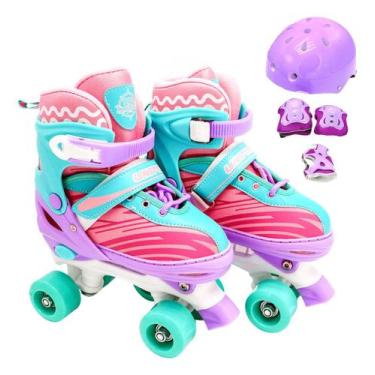 Imagem de Patins Roller Quad 4 Rodas Infantil 34-37 + Kit De Proteção. - Unitoys