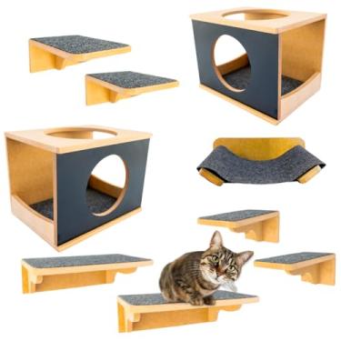 Imagem de Playground Para Gatos 9Pçs Premium Resistente Já Montado Com Kit Fixação e Rede (PRETO) (Preto)