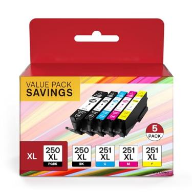 Imagem de PGI-250XL CLI-251XL Pacote econômico de 5 cores, compatível com cartuchos de tinta Canon 250 251 XL para usar com PIXMA MX922 MX722 MG5420 MG5520 MG6320 MG6420 MG6620 iP7220 (PGBK, preto, ciano,