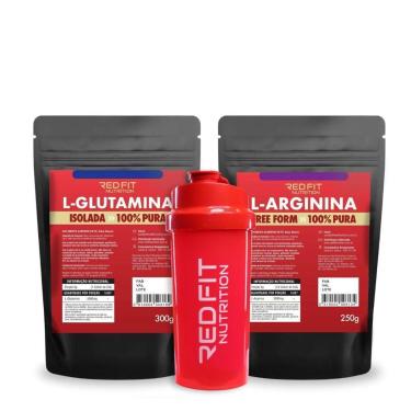 Imagem de Kit Red Fit Nutrition 100% Puro Importado L-Glutamina 300g L-Arginina 250g-Unissex