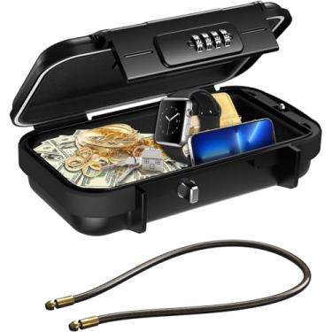 Imagem de AMIR Cofre portátil, caixa de segurança combinada com código, mini cofre de viagem anti-roubo à prova d'água com corrente removível, caixa de segurança para casa, escritório