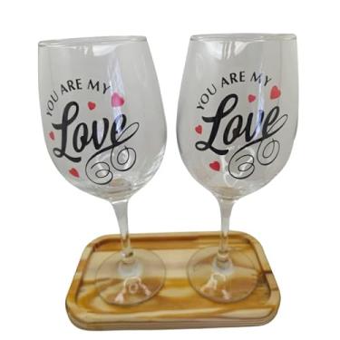 Imagem de META ATACADO, Kit 2 Taças Bandeja Frase Love Personalizada Vinho 490ml