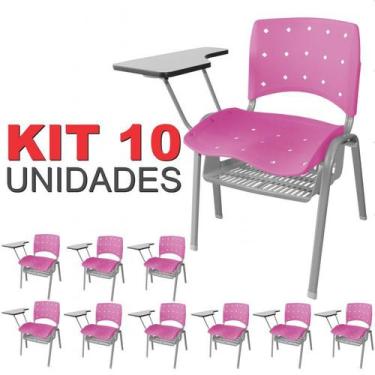 Imagem de Cadeira Universitária Plástica Rosa Anatômica Com Porta Livros Base Pr