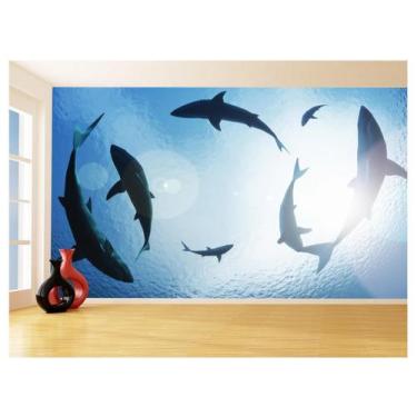 Imagem de Papel De Parede 3D Fundo Do Mar Tubarões Cercado 3,5M Fm114 - Você Dec