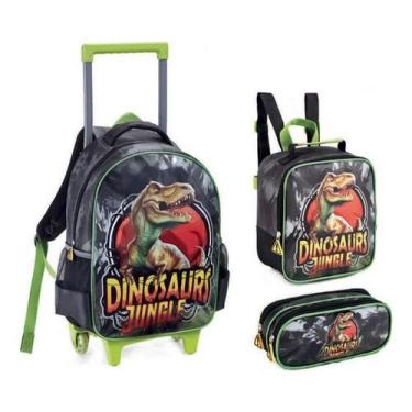 Imagem de Kit Mochila Rodinha Lancheira Estojo Infantil Menino Dinossauro Jungle