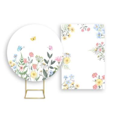 Imagem de Painel De Festa Redondo 1,50x1,50 + Painel Vertical 1,50x2,20 - Jardim