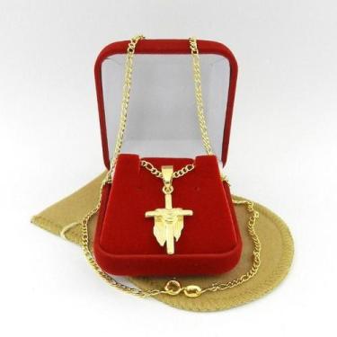 Imagem de Corrente Masculina 70Cm 2Mm Cruz Folheada Ouro Cr434 - Wnbijouterias