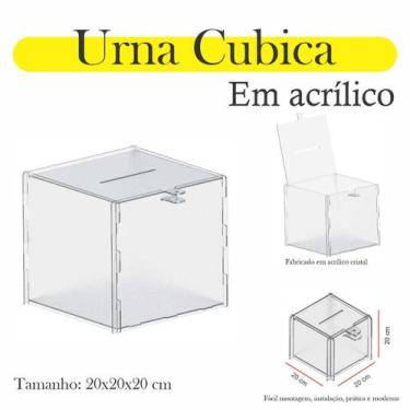 Imagem de Urna Acrílico Sorteio Caixa Sugestões Cubo Cofre 20 X 20 Cm - Indústri