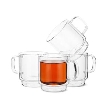 Imagem de Copos de café expresso empilháveis BTaT, copos de demitasse, conjunto de 4 (150 ml), canecas de café de vidro, copos de vidro de parede dupla, xícara de café transparente, copo de chá, copo de café expresso, xícaras de chá de vidro