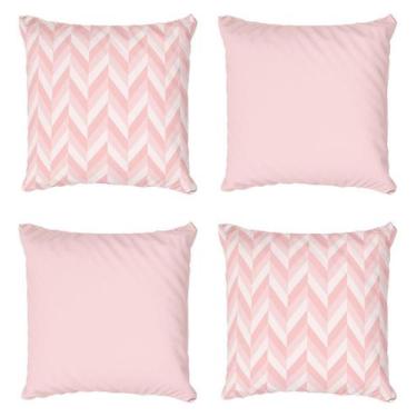 Imagem de Kit 4 Capas De almofada Decorativa Chevron Rosa Claro - Fabrika De Fes