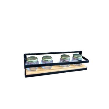 Imagem de Porta Condimentos e Temperos de Parede 1 Andar Ferro Madeira - Geral