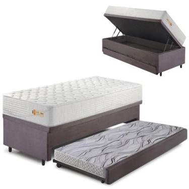 Imagem de Bicama Box Baú Suede Cinza 88x188 com Colchão Ecoline D33 Ecoflex - Ca