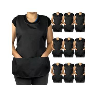 Imagem de Kit 10 Avental Bata Jaleco Feminino Frente e Verso Oxford - NFA, Preto